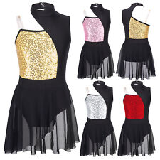 Kids Girls Sequins Lyrical Modern Ballet Jazz Latin Dance Dress Leotard Costumes