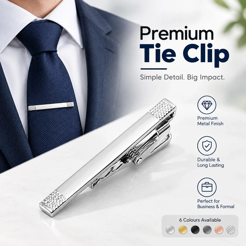 Silver metal tie clip - silver,