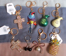 8 Assorted Sparkly Keyrings - Cross, Parrot, Moneybags etc   (2749)