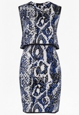 Retro 50s Style Stretch Fabric French Conection Spotlight Boa Layer Dress Sz 16 