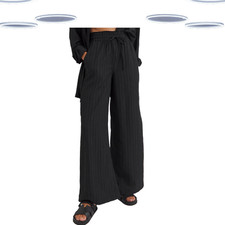 Ex Simply Be Women's Plus Size Textured Wide Leg Trousers in Black