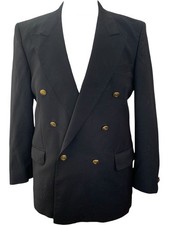 Yves Saint Laurent Black Wool Blazer Double Breasted Golden Buttons Nautical 