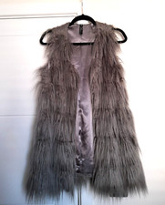 INFLUENCE SHAGGY SILVER GREY RETRO FAUX FUR GILET UK 10 NWOT