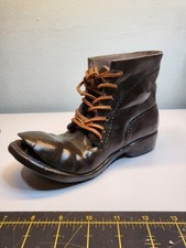 Studio Pottery Worn Boot Vase , Pencil Holder.  Handmade With Leather Laces