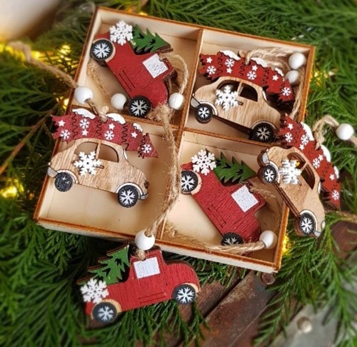 Wooden santa cars ornaments - santa,