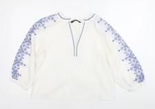Zara Womens White Embroidered Boho Tunic Blouse XS Long Sleeve