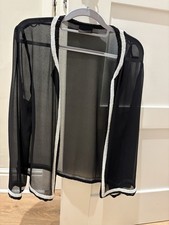 Frank Usher Sheer Evening Jacket With Black And White Beaded Trim. Size 14