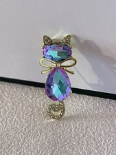 Crystal Cat Brooch Pin Cute Sparkly Rhinestone Ears and Tail Xmas Birthday Gift