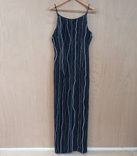 Gina Bacconi Navy Beaded 100% Silk Maxi Dress Size 14 ~ Perfect for Xmas