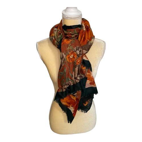 Orange floral fall scarf - orange,