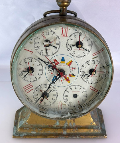 Vintage brass world time clock - brass,