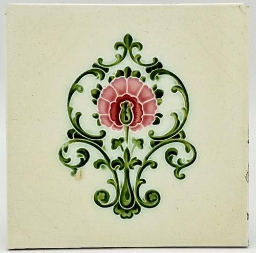 Antique fireplace tile floral - antique,
