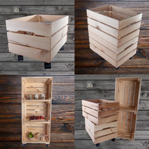 Deep wooden crate with wheels - deep,