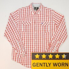 Timberland Shirt Safari  LARGE Regular Fit Red Mens Long Sleeve Check Cotton