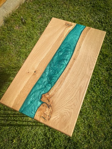 Oak wood and turquoise green - wood,