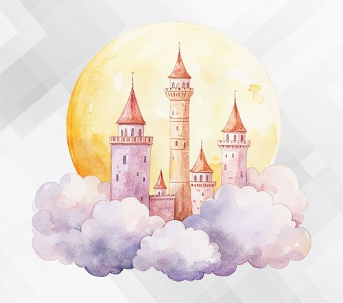 Watercolour fairy tale castle - fairy,