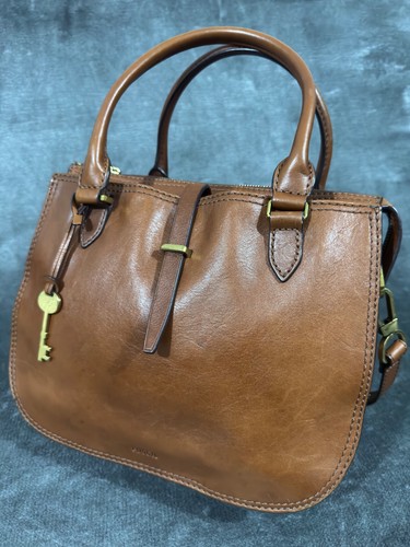 Fossil brown leather satchel - brown,