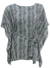 Gorgeous Black White Belted Kaftan Tunic Top Kimono Sleeve Boho Ladies