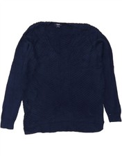CHAPS Womens Oversized V-Neck Jumper Sweater UK 10 Small Navy Blue Cotton AF11