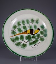 Antique Prattware Plate with Peafowl / Peahen Decoration, British, c.1795-1810