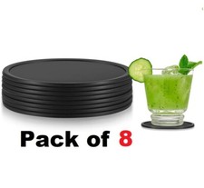 Non-Slip Round Black Silicone Coasters Non-slip Cup Mats Pad Drinks Table Glass.