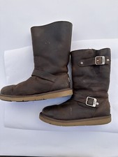 UGG Kensington Moto Biker Lined Brown Leather Winter Boots 5678 Womens Size 7