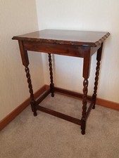 Antique 19 Cent Barley Twist Scallop Edge Oak Side Table. VGC. Del. Available