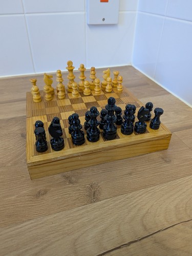 Wooden folding travel chess - wooden,