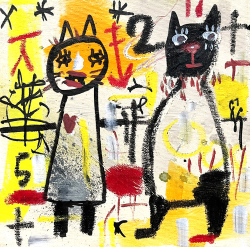 Cat people painting 20x20cm - people,