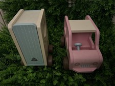 ELC Rosebud Village Farm Wooden Car & Horse Box Pink