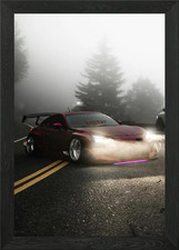 Red Sports Car in Fog Framed