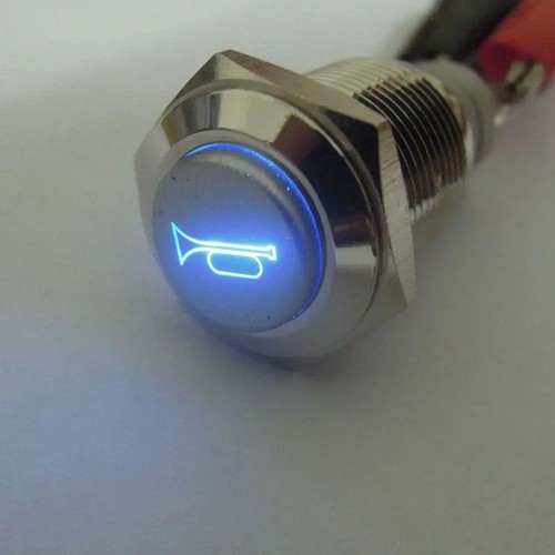 Horn push button 12v red - push, 16mm