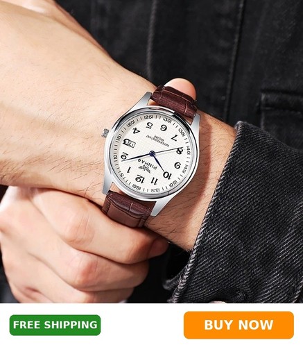 Men quartz watch leather - men's,