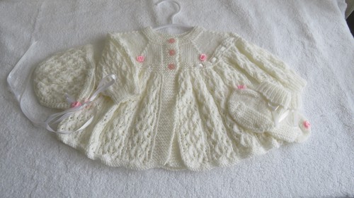 Hand knitted white layette - knitted,
