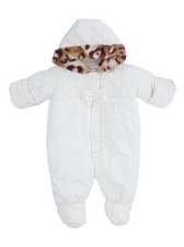 Pistachio Infant Girl Ivory Leopard Print Faux Fur Snowsuit Baby Pram