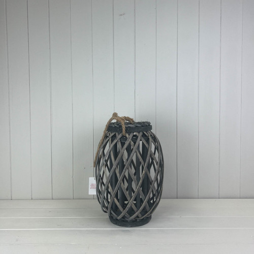 Grey wicker lantern candle - grey,