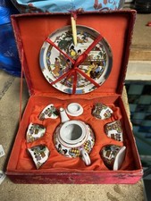 Vintage Mini Chinese Tea 8 Piece Set Fine Porcelain Custom Brocade Fabric Box