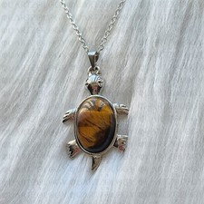 Tigers Eye Turtle Necklace 925