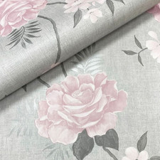 Grey Pink Floral Wallpaper