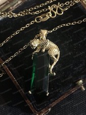 Vintage Style Jewellery Emerald Colour Gemstone Leopard Necklace 18K Gold Plated