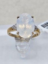 9kt Gold Moonstone Quartz & Diamond Ring Size O (3.05g)