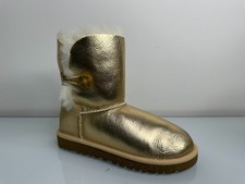 Ugg Australia Kids Bailey Bow Metallic Gold Sheepskin Classic Short Boot 3 US