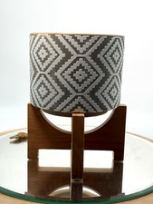 Planter Flower Pot on Stand Ceramic Wooden Rustic White Grey