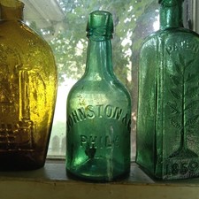JOHNSTON & CO PHILA 1860s GREEN SQUAT PORTER SHAPE SODA BOTTLE