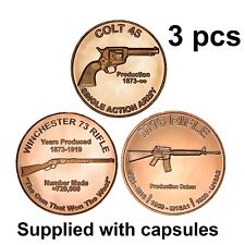 3 x 1oz M16 Rifle, Winchester 73 & Colt 45 Gun Set Fine 999 Copper Rounds Coins