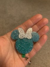 M Mouse Sparkling Blue Badge Reel Retractable Clip With Clear ID Card Holder 