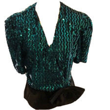 Barbara Chodos Michael Marcella Top Women's Size 10 Green Sequin Vintage Evening