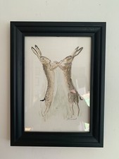 Boxing Hares Original Water Colour Painting Framed Art .Artist David Tarrant