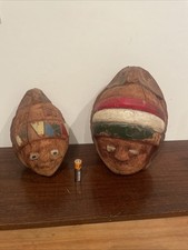 Vintage Hand carved coconut Heads ornament Tiki Bar  Art Work