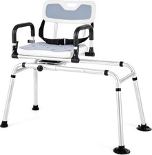 Sliding Shower Bath Chair with 360° Swivel Seat Tub Transfer Bench 330lbs Adjust